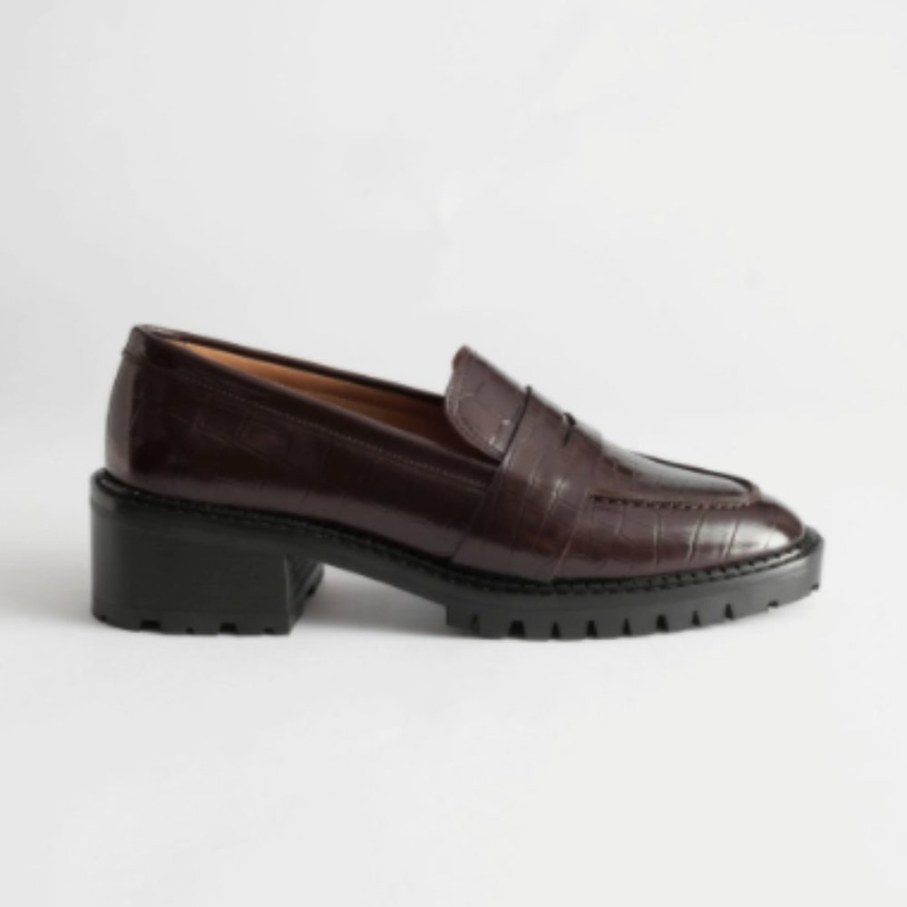 &Other Stories Croc Embossed Block Heel Loafers